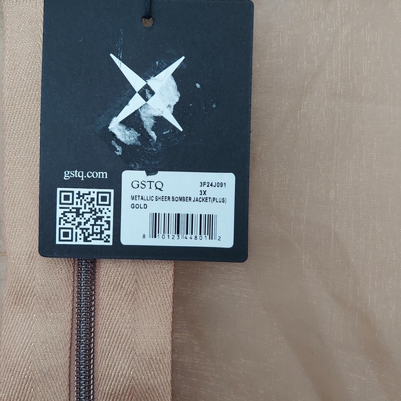 GSTQ Sheer Metallic Gold Bomber Jacket Women's Size 3X NWT - Picture 5 of 16